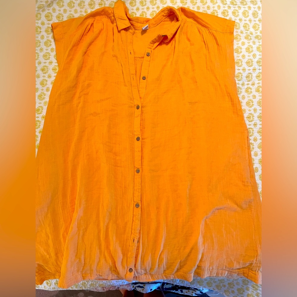 Women’s Oversized Linen Button up Dress Coverup Orange Color Size Medium